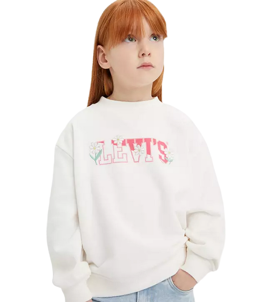 Levi&#39;s Kids Girls&#39; crewneck sweatshirt with logo and flower embroidery 4EK796-X1O sugar white
