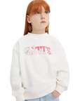 Levi's Kids Girls' crewneck sweatshirt with logo and flower embroidery 4EK796-X1O sugar white