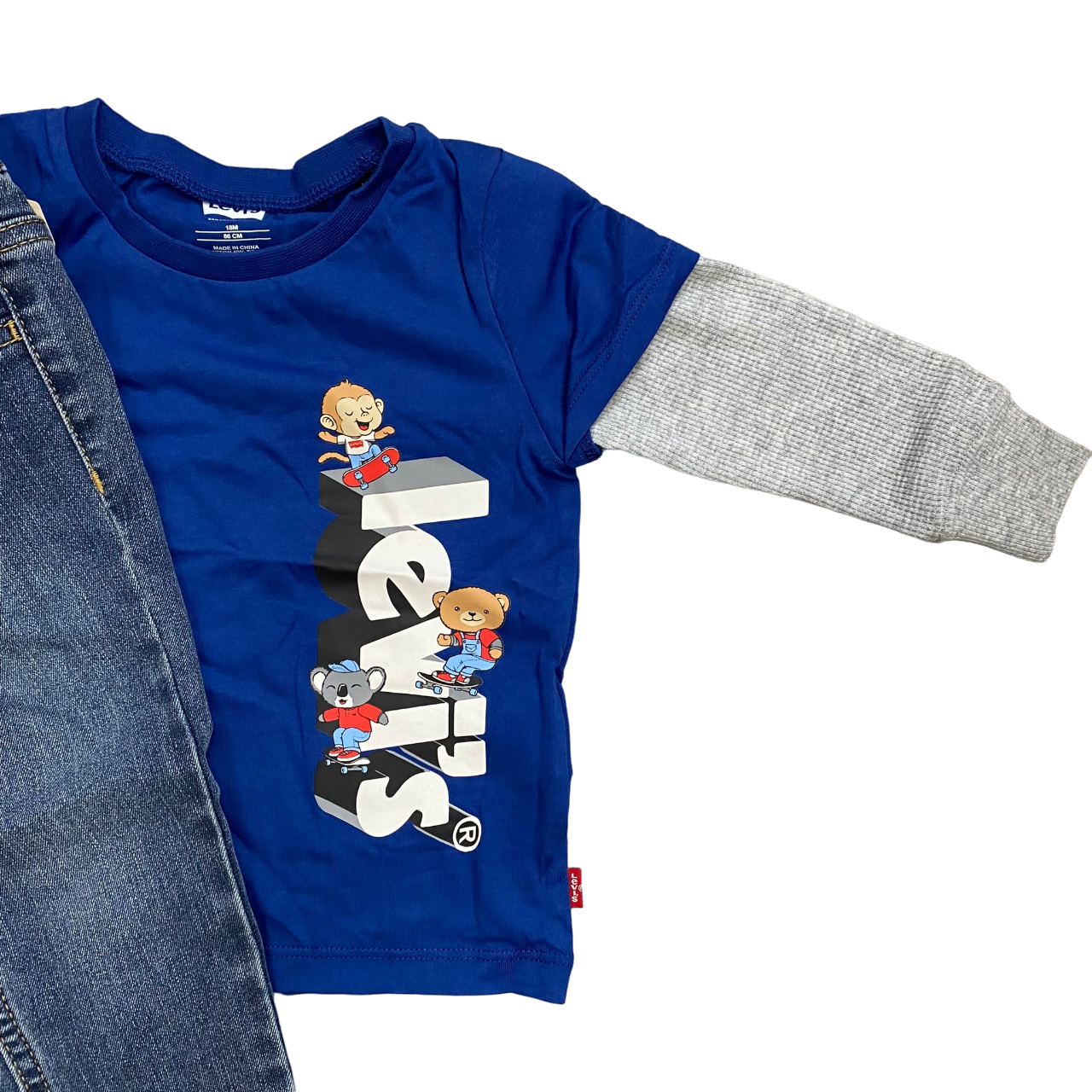 Levi&#39;s Kids completo da bambino maglietta manica lunga e pantalone jeans 6EJ099-U85 blu