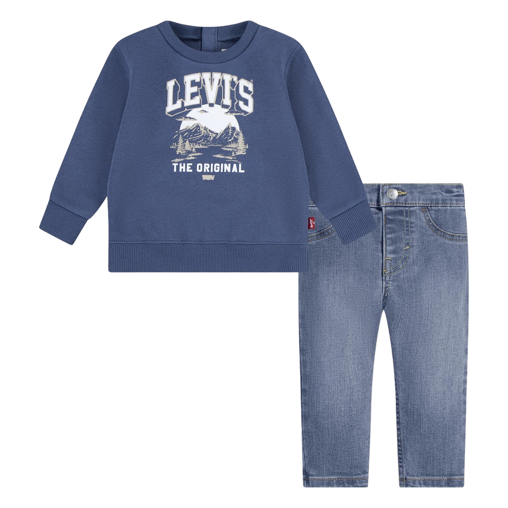 Levi's Kids completo da bimbo felpa girocollo e pantalone 6EL312 C1E indaco