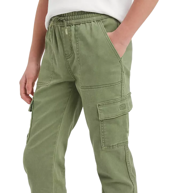 Levi&#39;s Kids Cargo trousers for children with elastic waist and bottom 9EJ115-E6U olive green