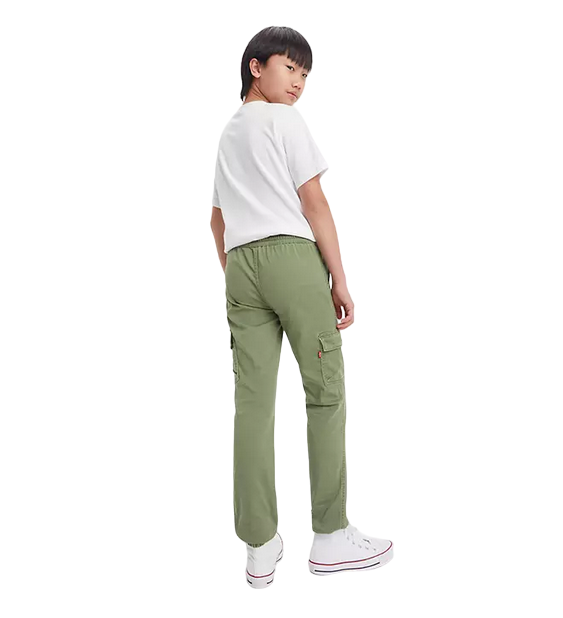 Levi&#39;s Kids Cargo trousers for children with elastic waist and bottom 9EJ115-E6U olive green