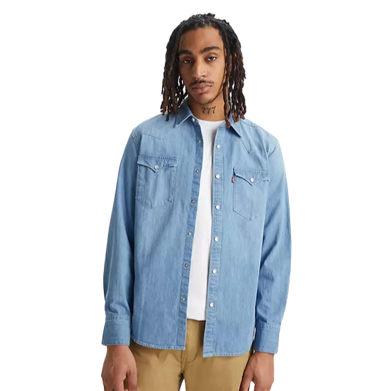 Levi's camicia da uomo in jeans a manica lunga Western Barstow 85744-0047 blu