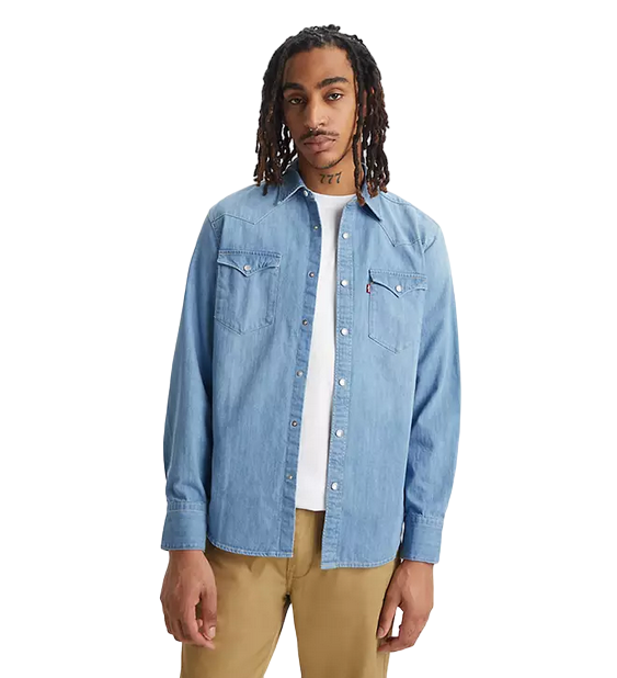 Levi&#39;s camicia da uomo in jeans a manica lunga Western Barstow 85744-0047 blu