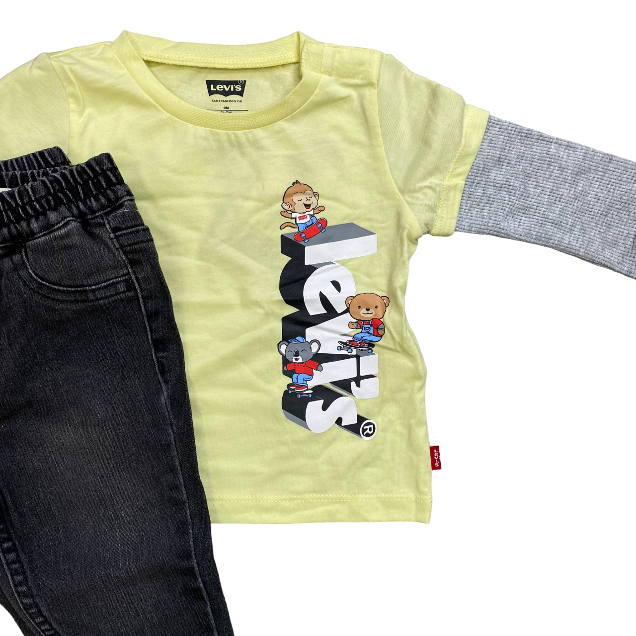 Levi&#39;s infant suit long sleeve t-shirt and jeans trousers 6EJ099-ECX bright green black 