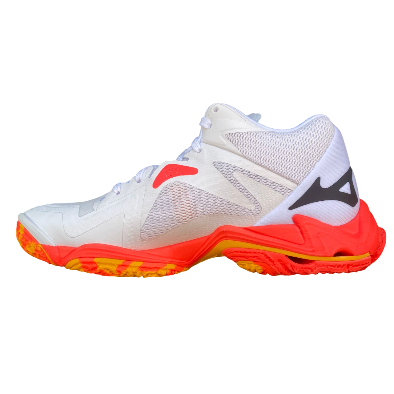 Scarpe da pallavolo Mizuno Wave Lightning Z8 Mid modello V1GA240598 colore bianco elite, 8ª generazione leggendaria con design mid-cut per campioni olimpici, vista interna