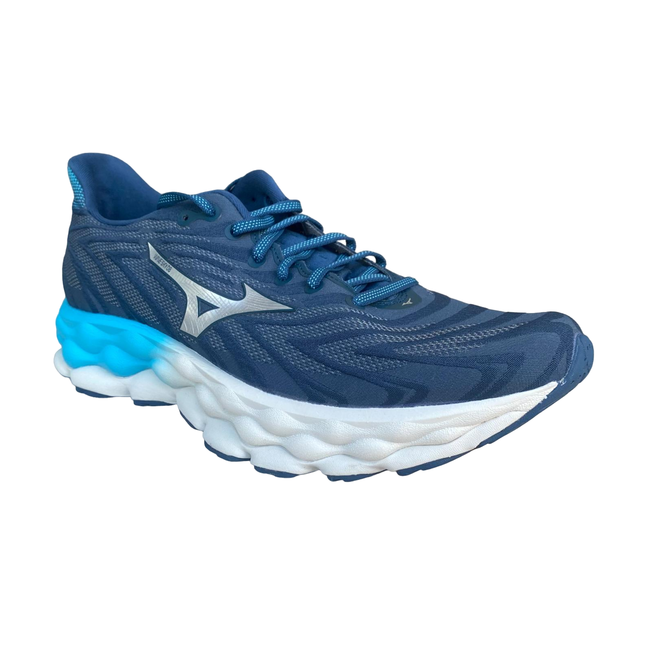 Mizuno scrpa da corsa da uomo Wave Sky 8 J1GC240205 tè blu-argento
