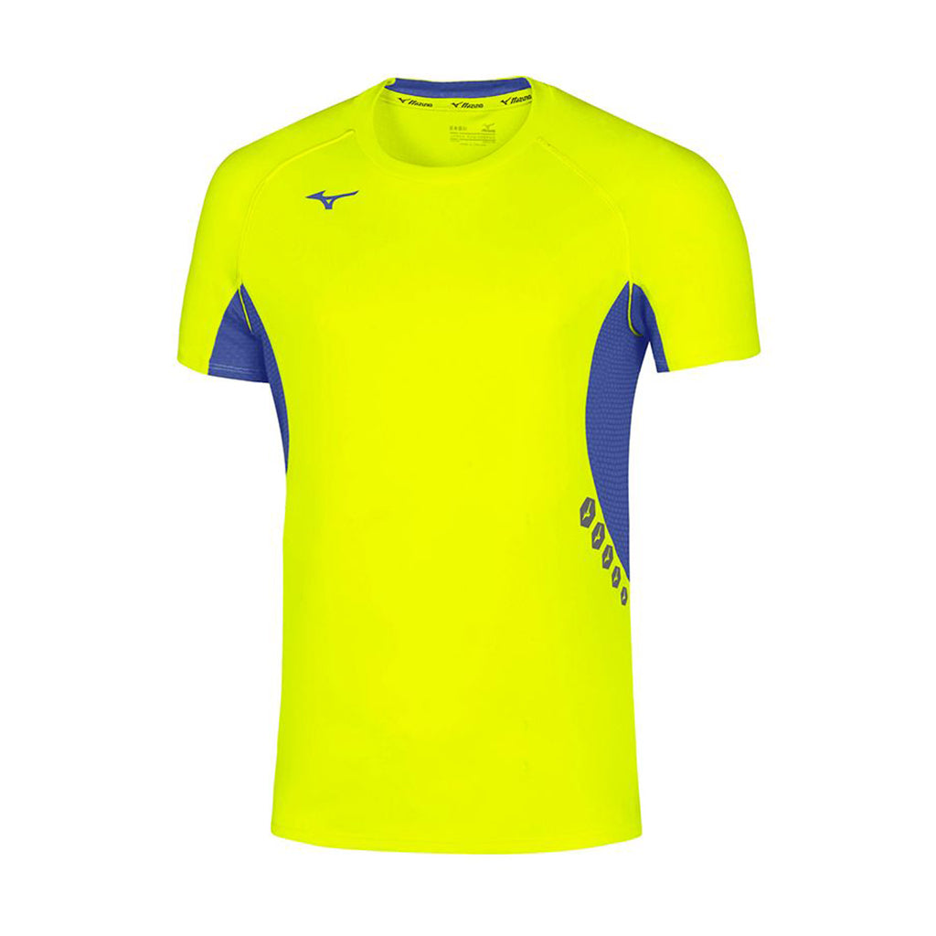 Mizuno maglietta manica corta da uomo in tessuto tecnoco Premium Tee U2EA7002 44 giallo fluo-azzurro