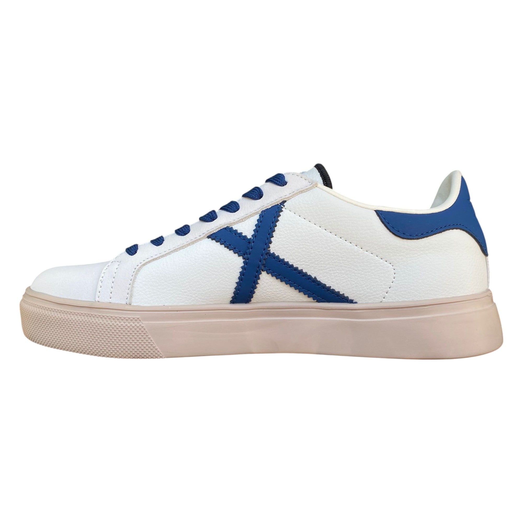 Sneakers uomo Munich Rete 111 8080111 bianco blu vista laterale interno con design retrò anni 80 e suola tipo casco