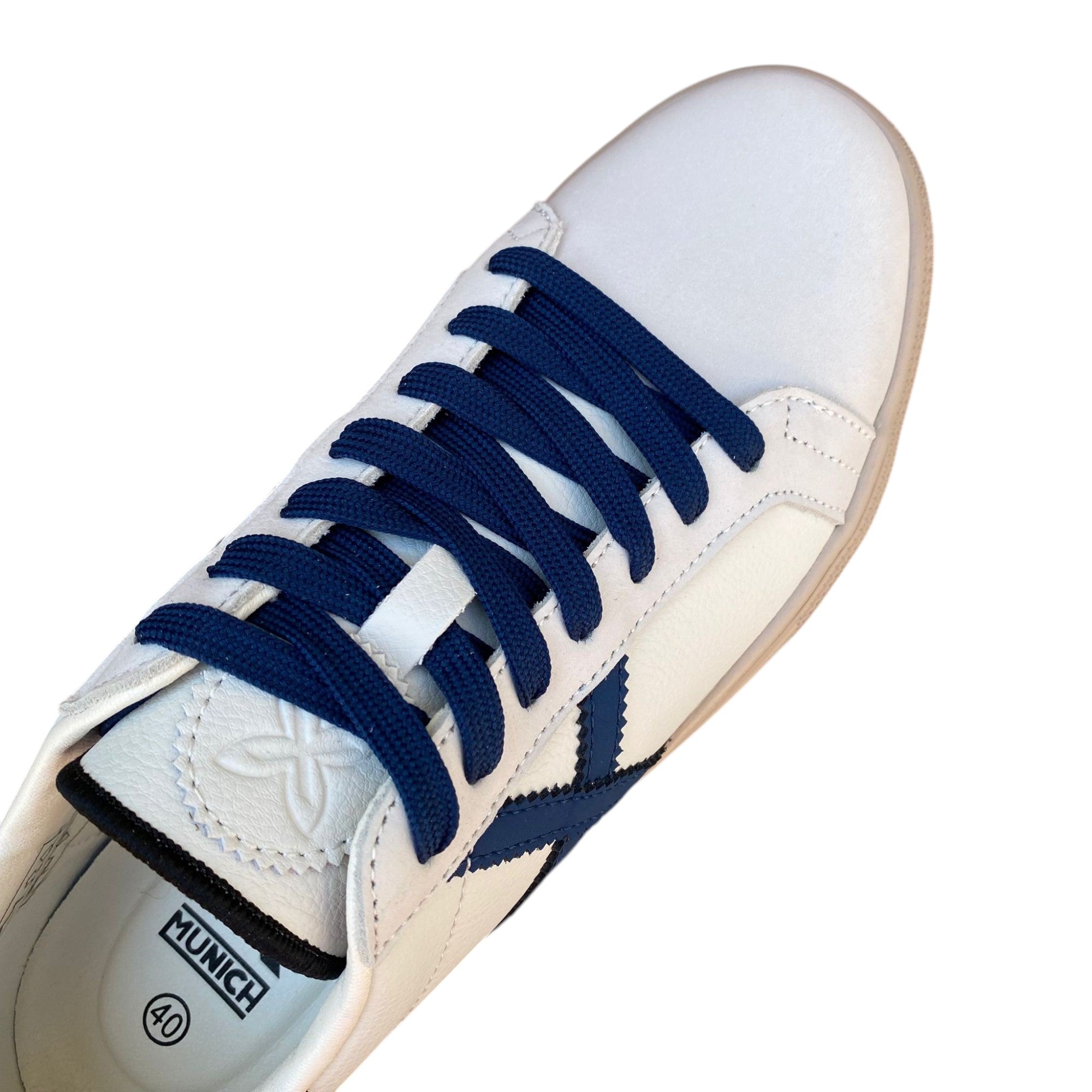 Sneakers Munich Rete 111 8080111 vista dall&#39;alto con tomaia tennis classica e design vintage bianco blu