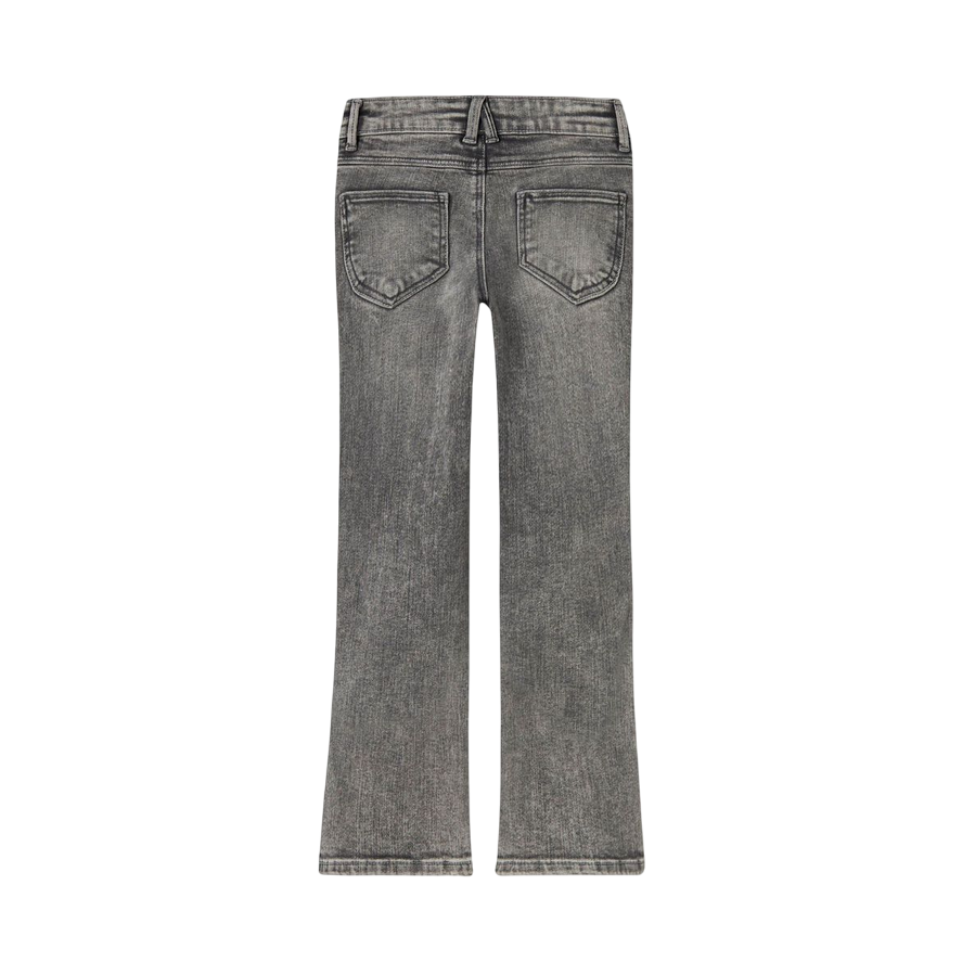 Dettaglio tessuto denim nero slavato e cuciture di qualità sui jeans Name it junior, vista posteriore