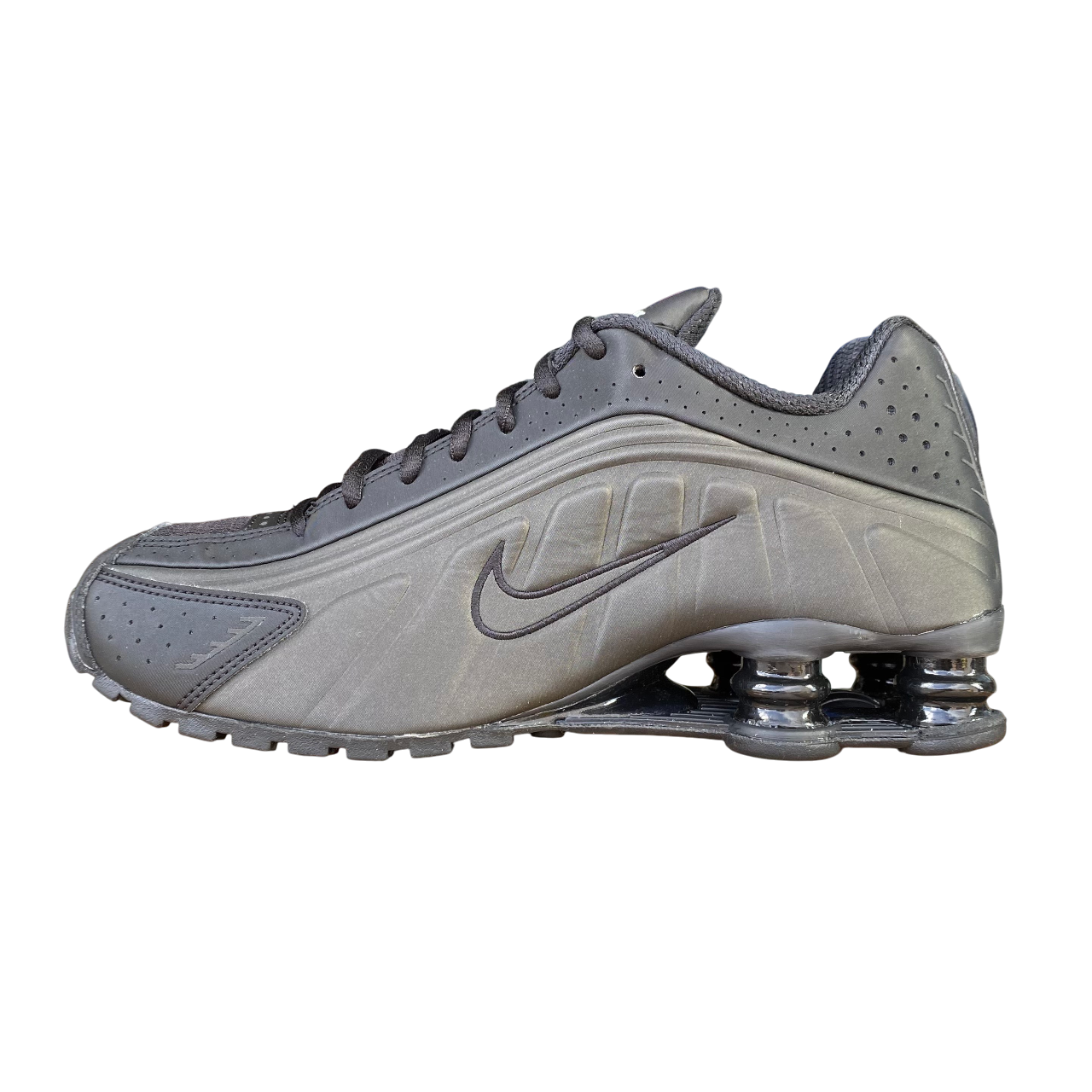 Nike Shox R4 HQ1988-001 sneakers nere uomo con tecnologia ammortizzante a colonne vista laterale esterna