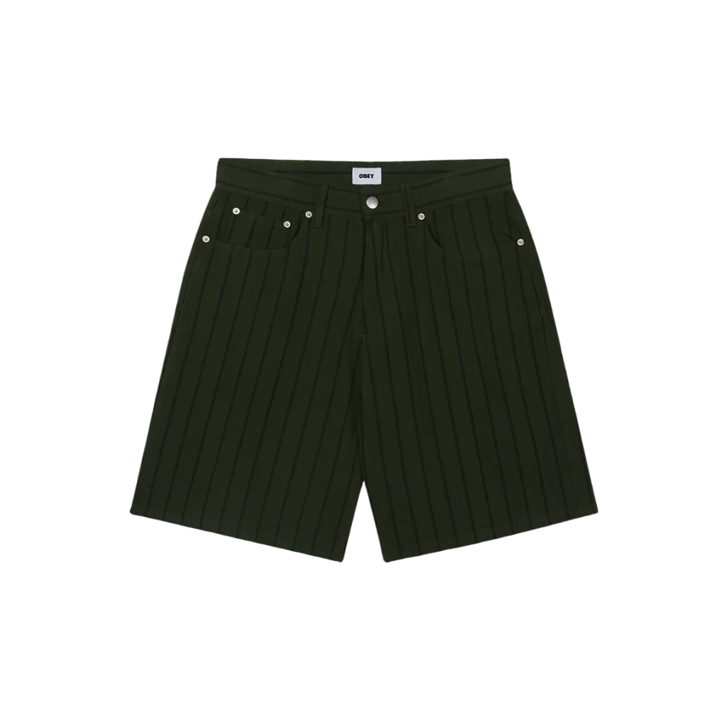 Obey pantaloncino in denim da uomo  largo a righe 172100094 verde-nero