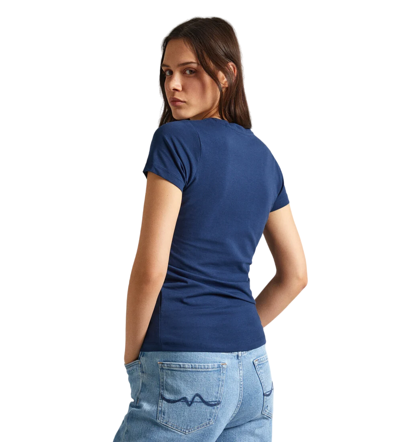 Pepe Jeans women&#39;s slim short sleeve t-shirt with printed logo New Virginia PL505202 595 blue