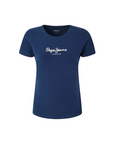 Pepe Jeans women's slim short sleeve t-shirt with printed logo New Virginia PL505202 595 blue