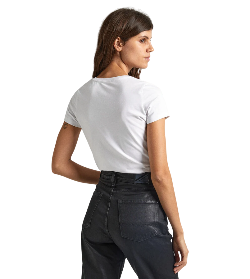Pepe Jeans women&#39;s short sleeve t-shirt with Korina printed logo PL505834 800 white