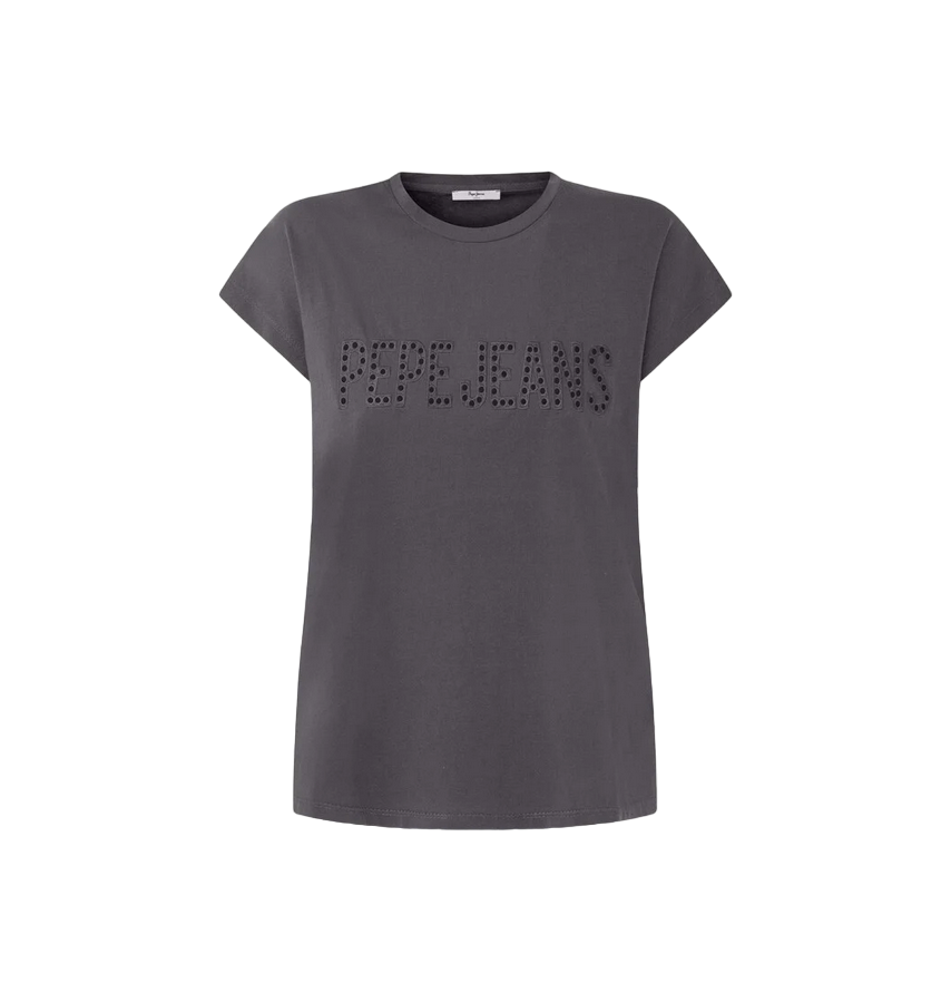 Pepe Jeans short sleeve t-shirt with Lilith embroidered logo PL505837 985 gray