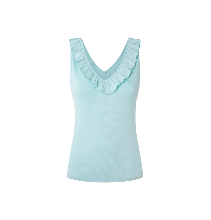 Pepe Jeans tank top with ribbed V-neck Leire PL505851 508 aqua
