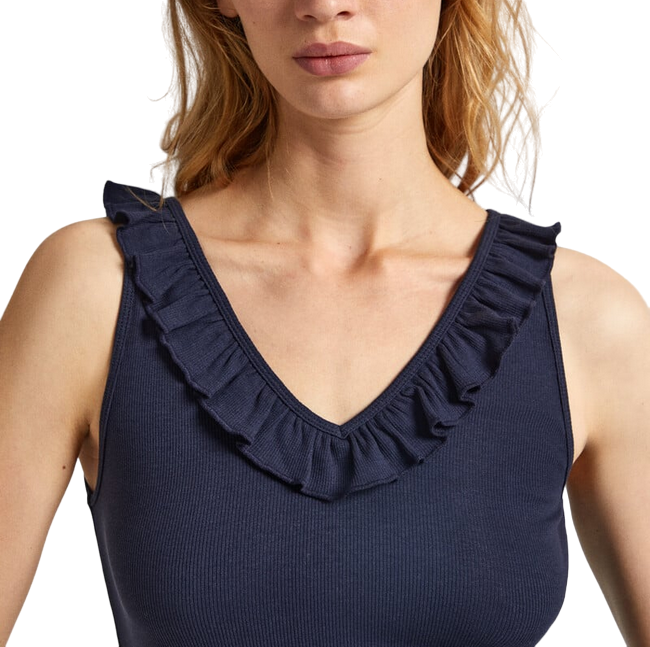 Pepe Jeans tank top with ribbed V-neck Leire PL505851 594 blue
