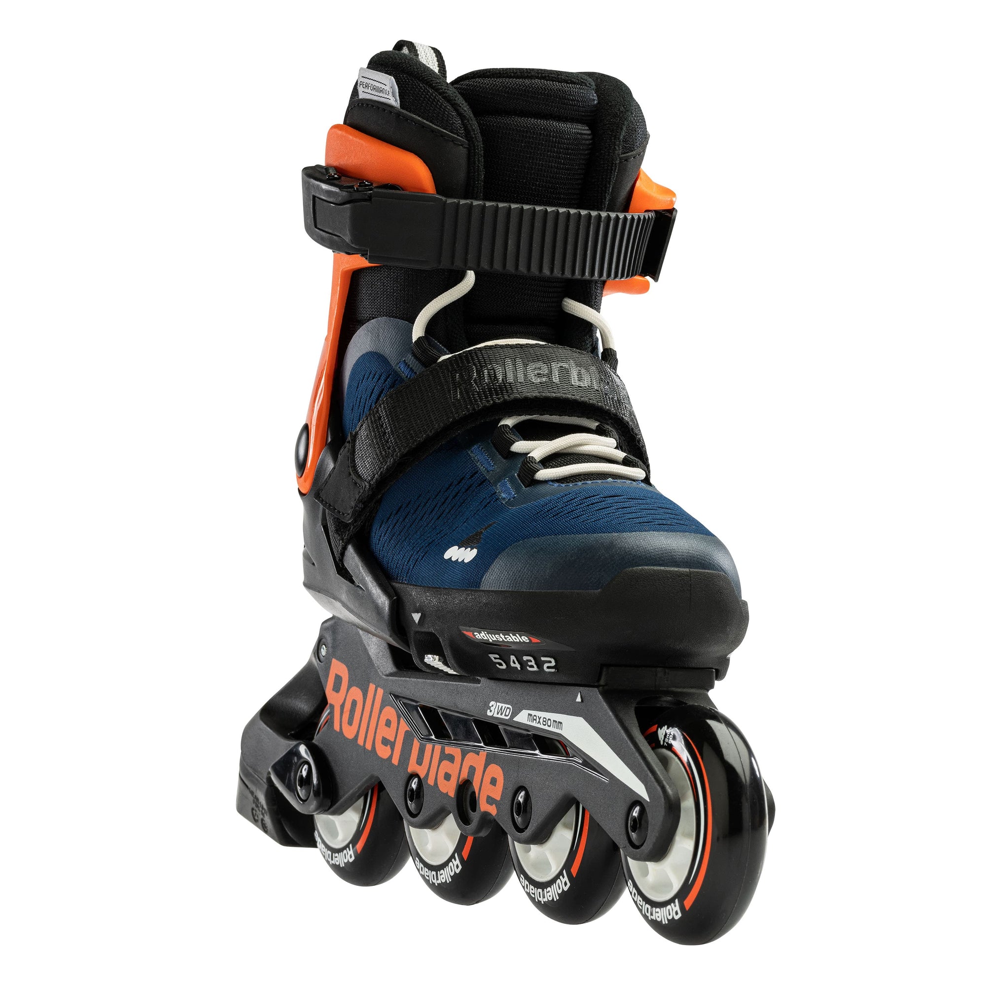 Rollerblade Microblade 07221900174 blu notte-arancio, pattino estensibile da ragazzi con sistema di regolazione su 4 taglie, scarpetta comfort e telaio performante
