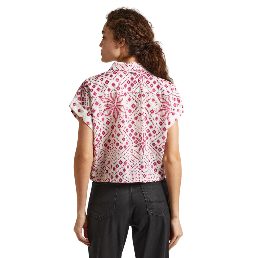 Pepe Jeans camicia manica corta da donna con stampa geometrica Dulce PL304820 808 bianco