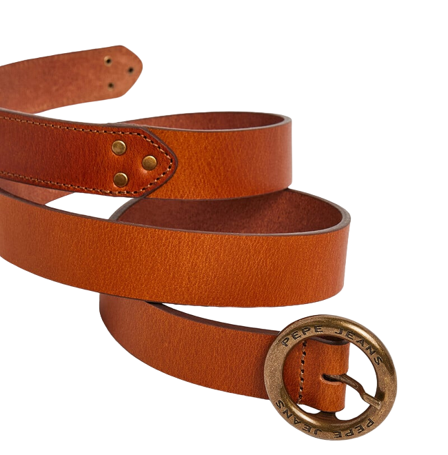 Pepe Jeans women&#39;s leather belt with round buckle Vivyan PL020840 859 tobacco
