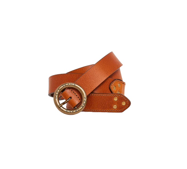 Pepe Jeans women&#39;s leather belt with round buckle Vivyan PL020840 859 tobacco
