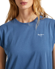 Pepe Jeans women's short sleeve t-shirt with Lory printed logo PL505853 553 blue