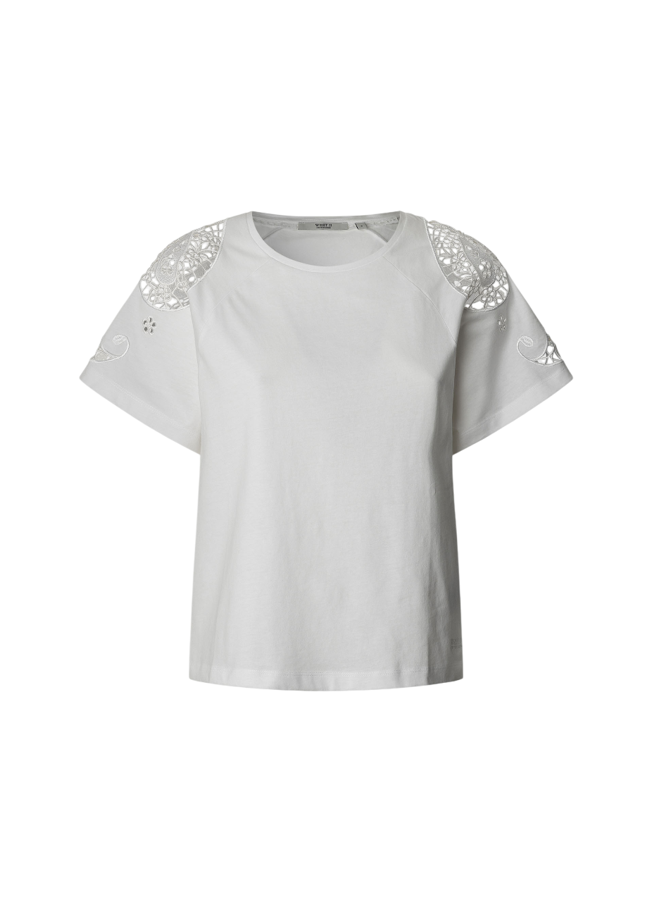 Pepe Jeans maglietta manica corta con manica in pizzo Veronica PL506081 800 bianco