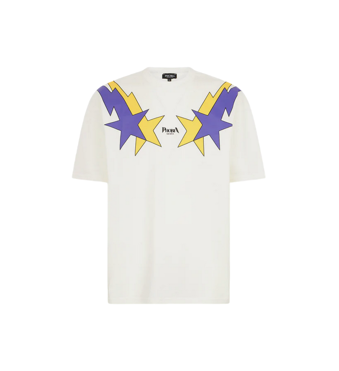 Phobia adult white short sleeve t-shirt PH00620 with yellow and purple starry lightning print