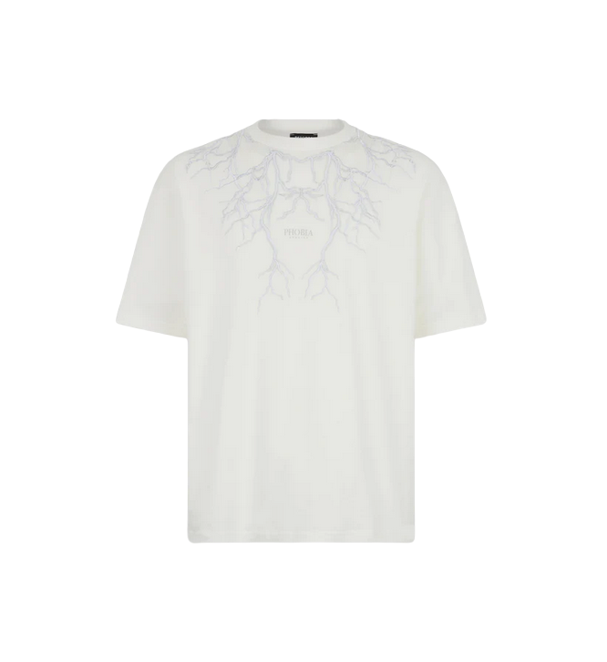 Phobia men&#39;s white short sleeve t-shirt PH00530 with gray lightning embroidery