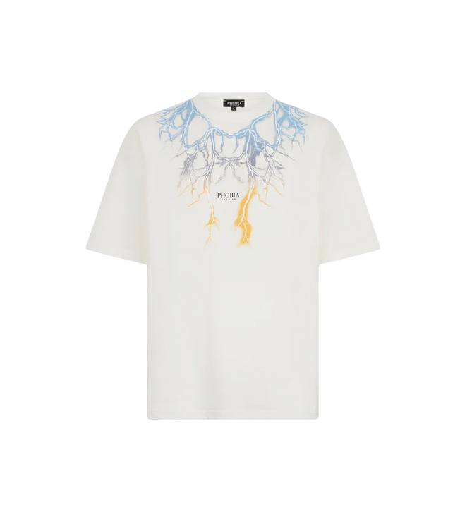 Phobia men&#39;s white short sleeve t-shirt PH00543 two-tone blue-yellow lightning print