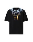 Phobia adult black short sleeve t-shirt PH00540 two-tone blue-yellow lightning print
