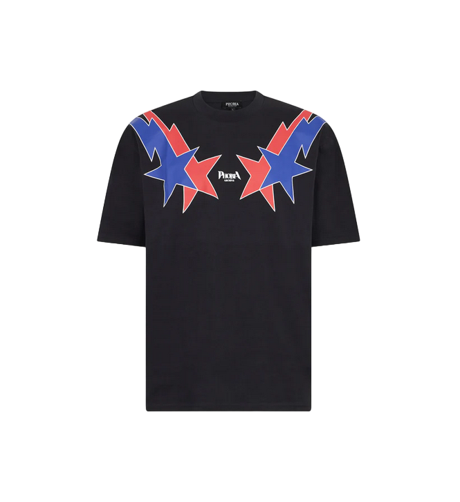 Phobia adult black short sleeve t-shirt PH00617 red and blue starry lightning print