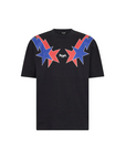 Phobia adult black short sleeve t-shirt PH00617 red and blue starry lightning print
