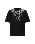 Phobia maglietta nera manica corta da uomo PH00539 stampa fulmini bicolore viola-verde