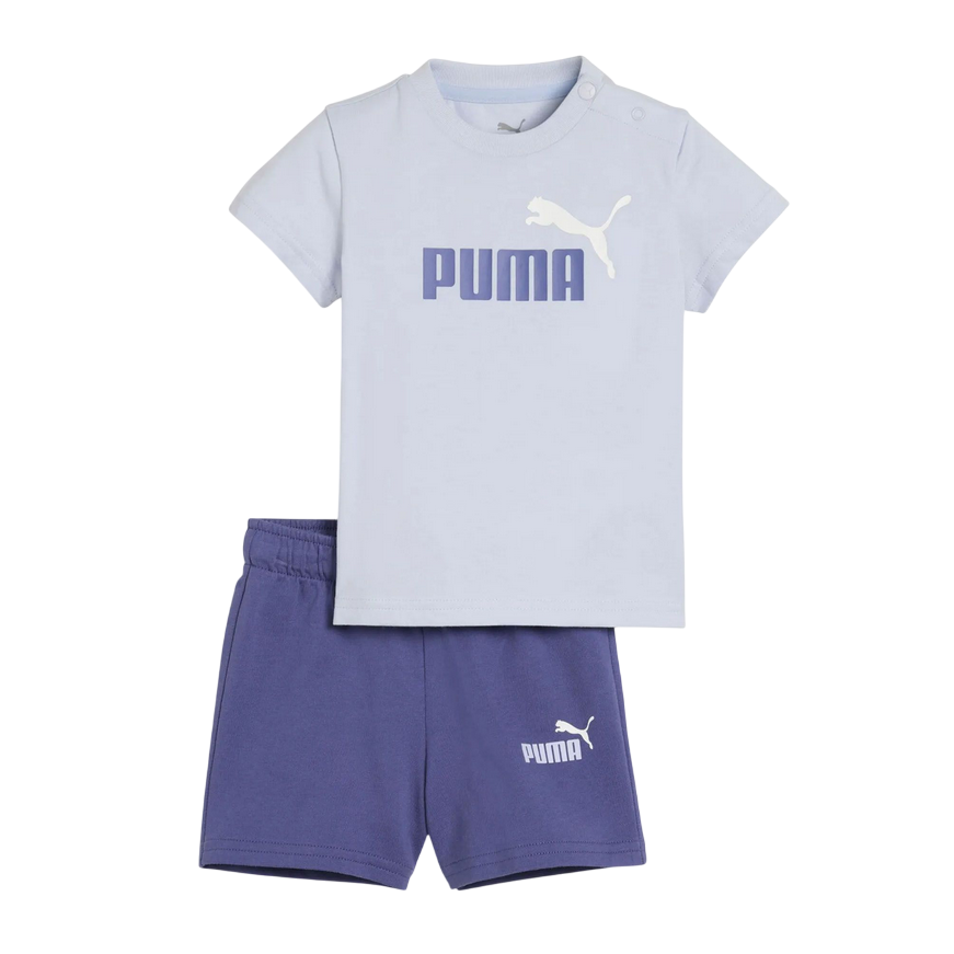 Puma completo da bambina maglietta e pantaloncino in cotone Minicats Essential 686285-47 glicine-mirtillo