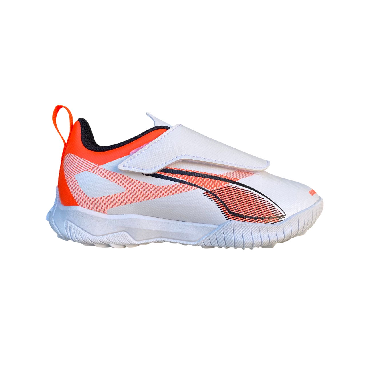 Puma scarpa da calcetto junior con velcro Ultra 5 Play TT 108335_01 bianco_nero_rosso brillante