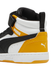 Puma scarpa alta da ragazzi con laccio e strappo Rebound V6 393832-19 bianco-nero-mandarino