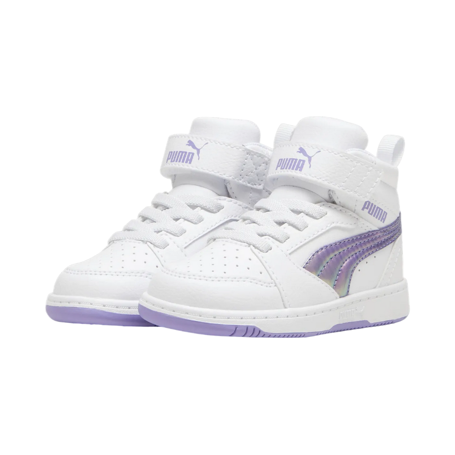 Puma scarpa sneakers alta da bambina Rebound V6 Mid Bouncy 398727-01 bianco-lavanda