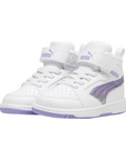 Puma scarpa sneakers alta da bambina Rebound V6 Mid Bouncy 398727-01 bianco-lavanda