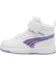 Puma scarpa sneakers alta da bambina Rebound V6 Mid Bouncy 398727-01 bianco-lavanda