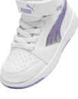 Puma scarpa sneakers alta da bambina Rebound V6 Mid Bouncy Sky 398726-01 bianco-lavanda