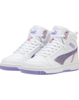 Puma scarpa sneakers da ragazza Rebound V6 Mid Bouncy Sky 398725-01 bianco-lavanda