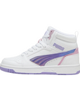 Puma scarpa sneakers da ragazza Rebound V6 Mid Bouncy Sky 398725-01 bianco-lavanda