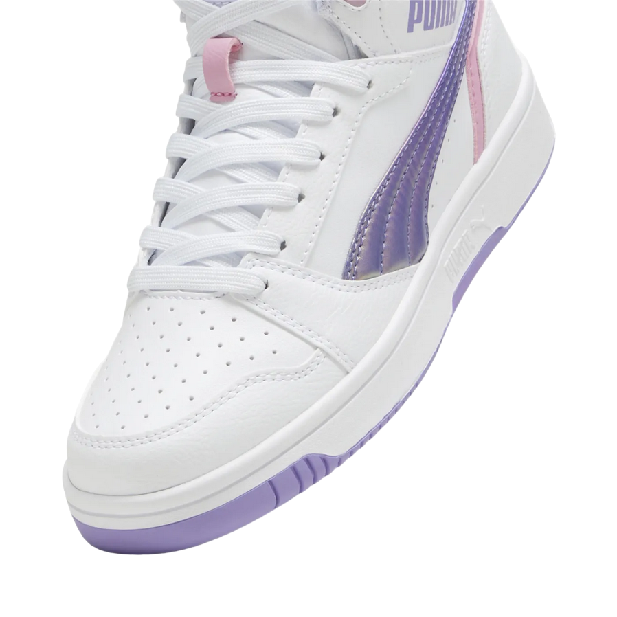 Puma scarpa sneakers da ragazza Rebound V6 Mid Bouncy Sky 398725-01 bianco-lavanda