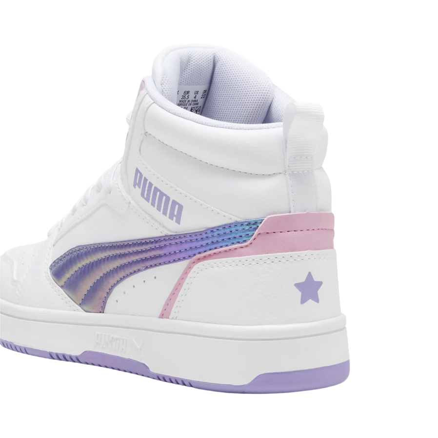 Puma scarpa sneakers da ragazza Rebound V6 Mid Bouncy Sky 398725-01 bianco-lavanda