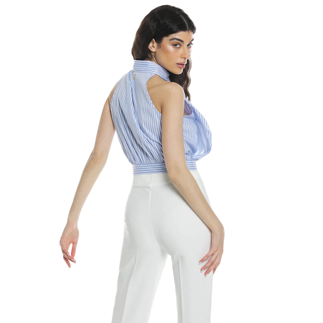 Relish ADEONA women&#39;s shirt short sleeveless American neckline with striped ruffles RDP2403056037 lavender