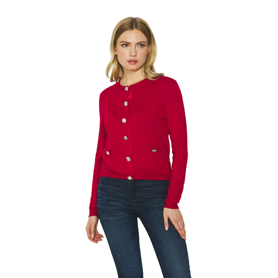 Relish Cardigan da donna a manica lunga con tasche più bottoni gioiello Cornelia RDA2402054045 rossetto rosso