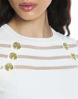 Relish BURITE half-sleeved sweater with lurex mesh stripes plus buttons plus raglan effect cut RDP2402067016 milk